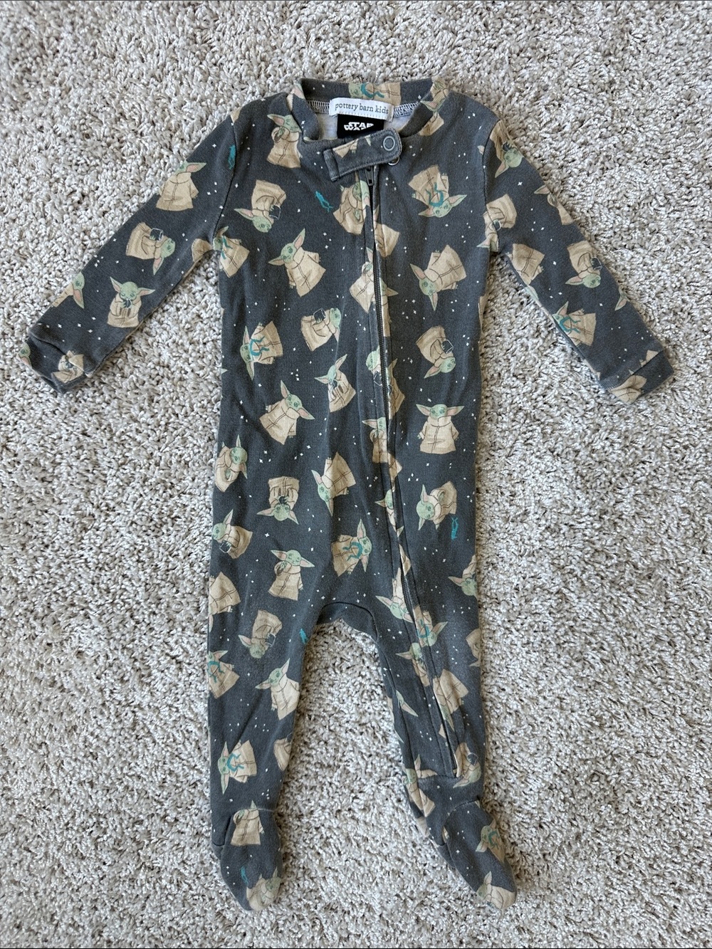 Pottery Barn Kids Baby One-Piece Footed Sleeper - Grey The Child (Grogu) Print
